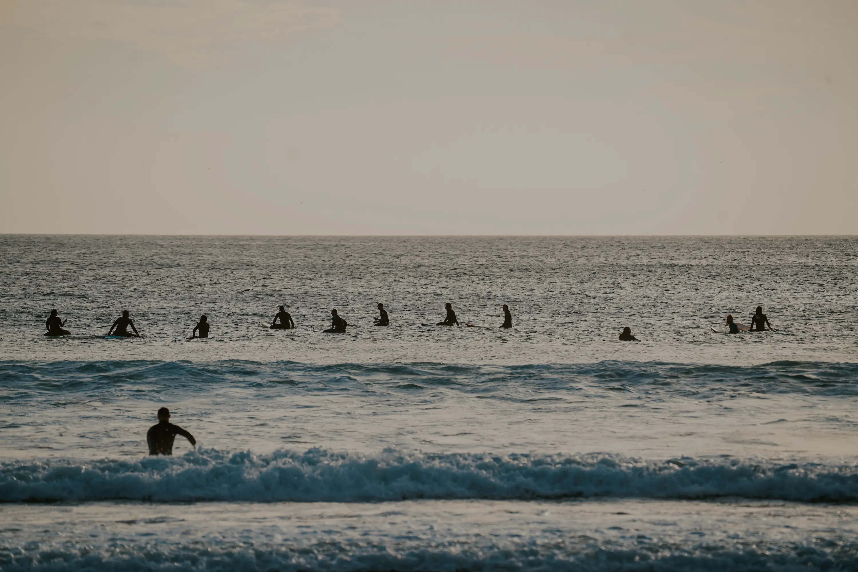 Wide Atlantic ocean view in Tamraght Morocco during sunset light with gentle waves